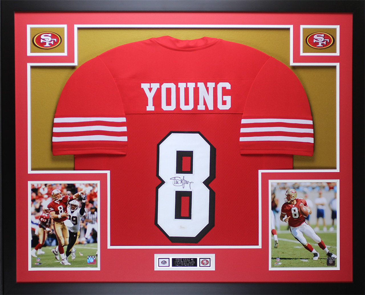 Steve Young Autographed and Framed Red 49ers Jersey