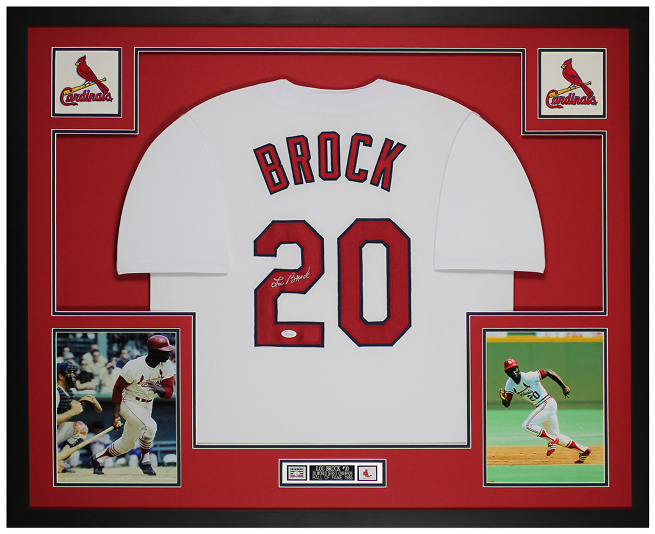 Lou Brock Autographed and Framed White St Louis Cardinals Jersey Auto JSA  COA