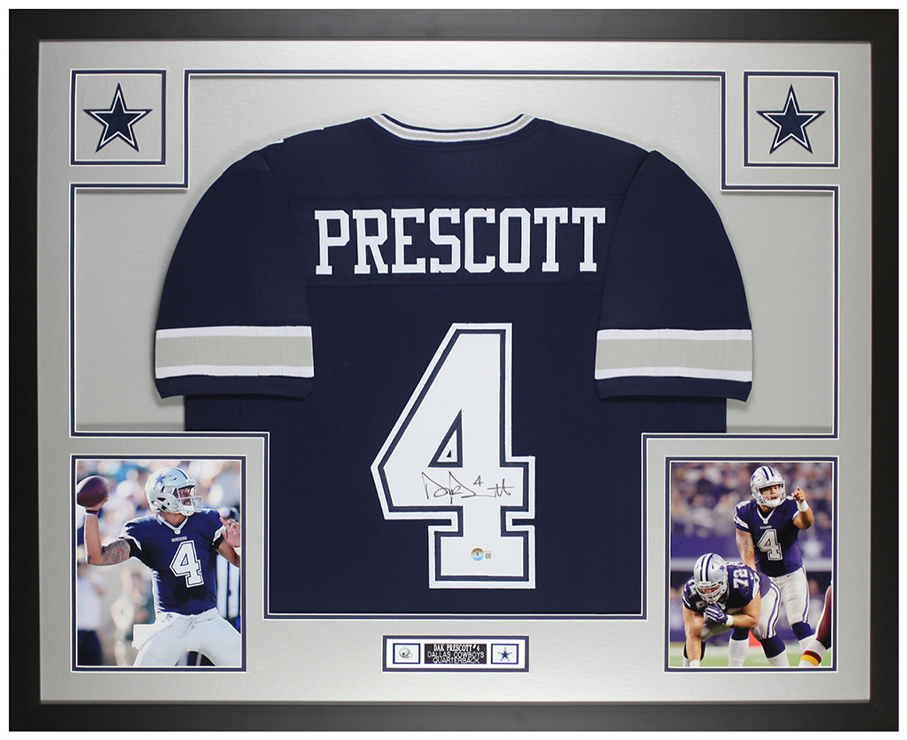Dak Prescott Autographed & Framed Blue Dallas Cowboys Jersey Auto Beckett COA