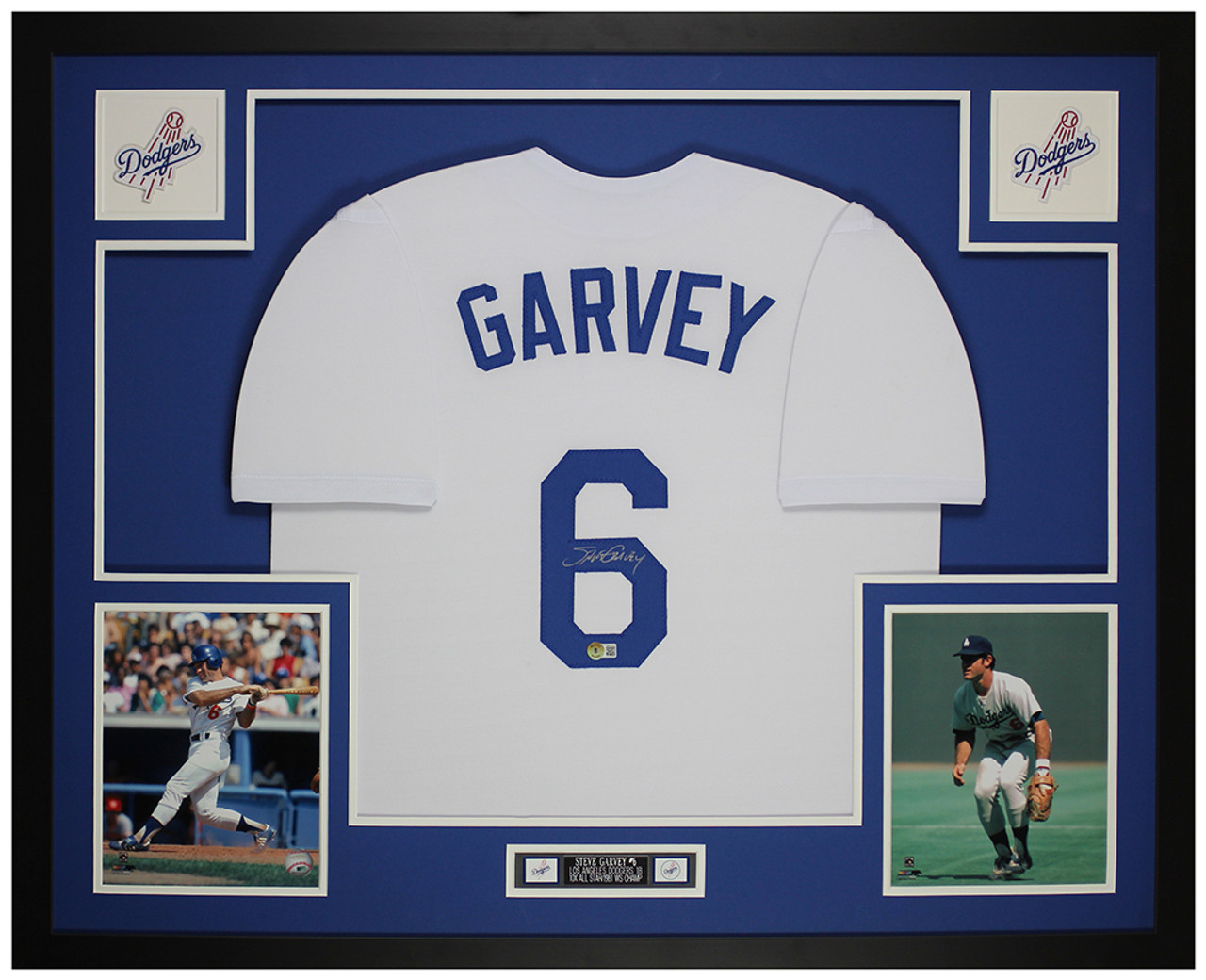 Steve Garvey Autographed and Framed White Dodgers Jersey Auto Beckett COA
