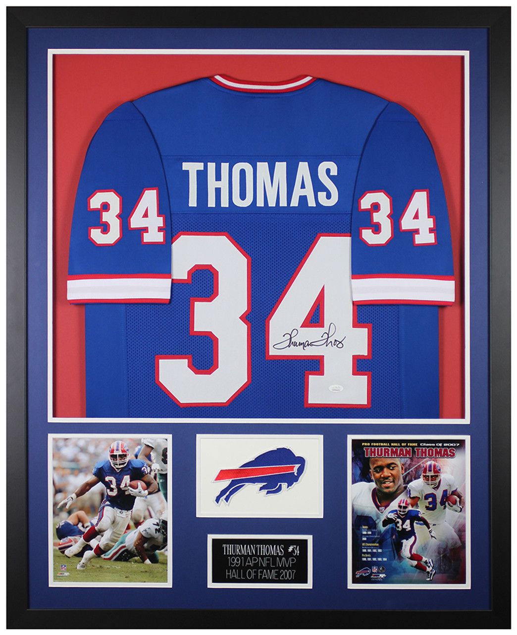 Thurman Thomas Autographed & Framed Blue Buffalo Bills Jersey Auto JSA Certified