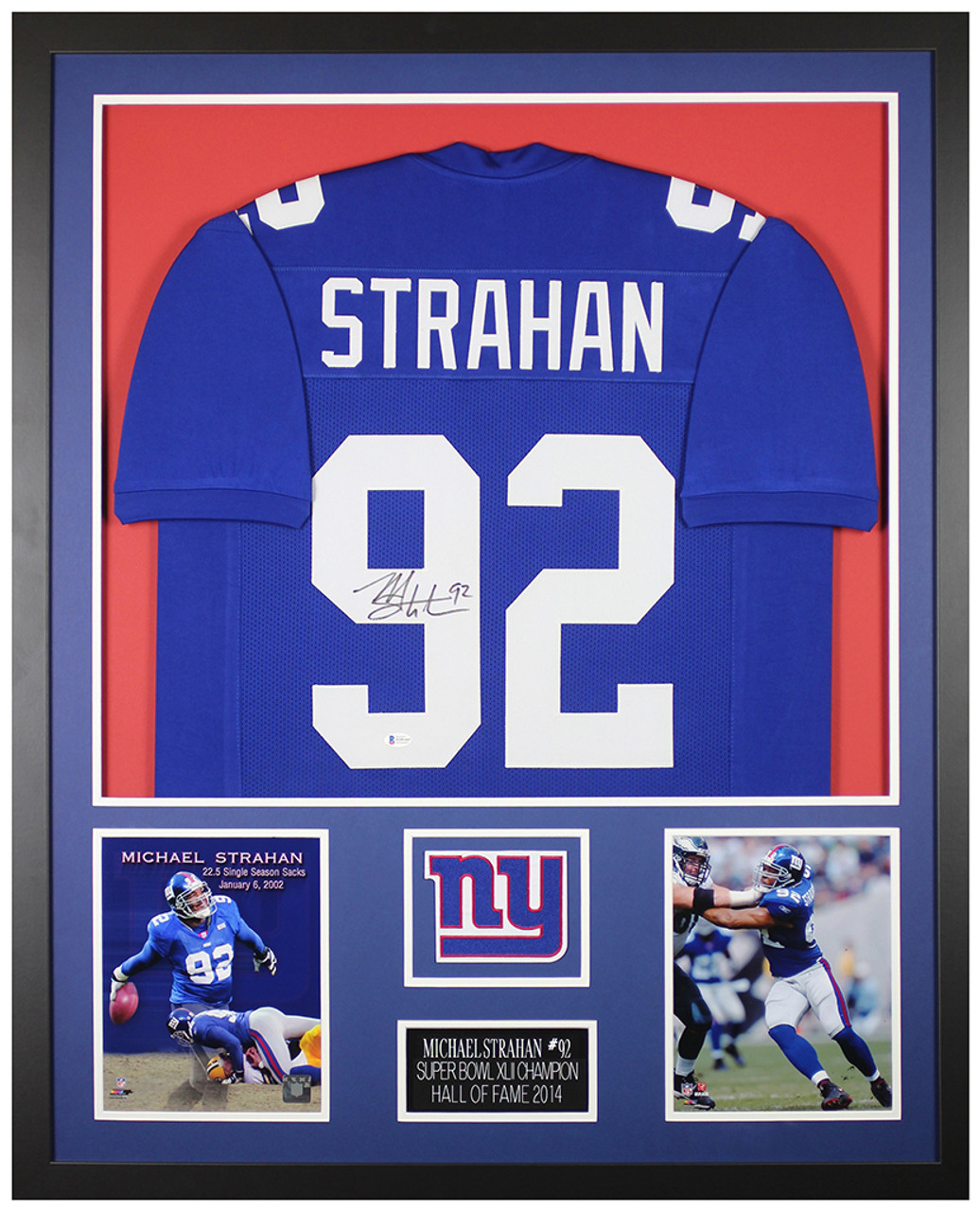 Michael Strahan Autographed and Framed New York Giants Jersey