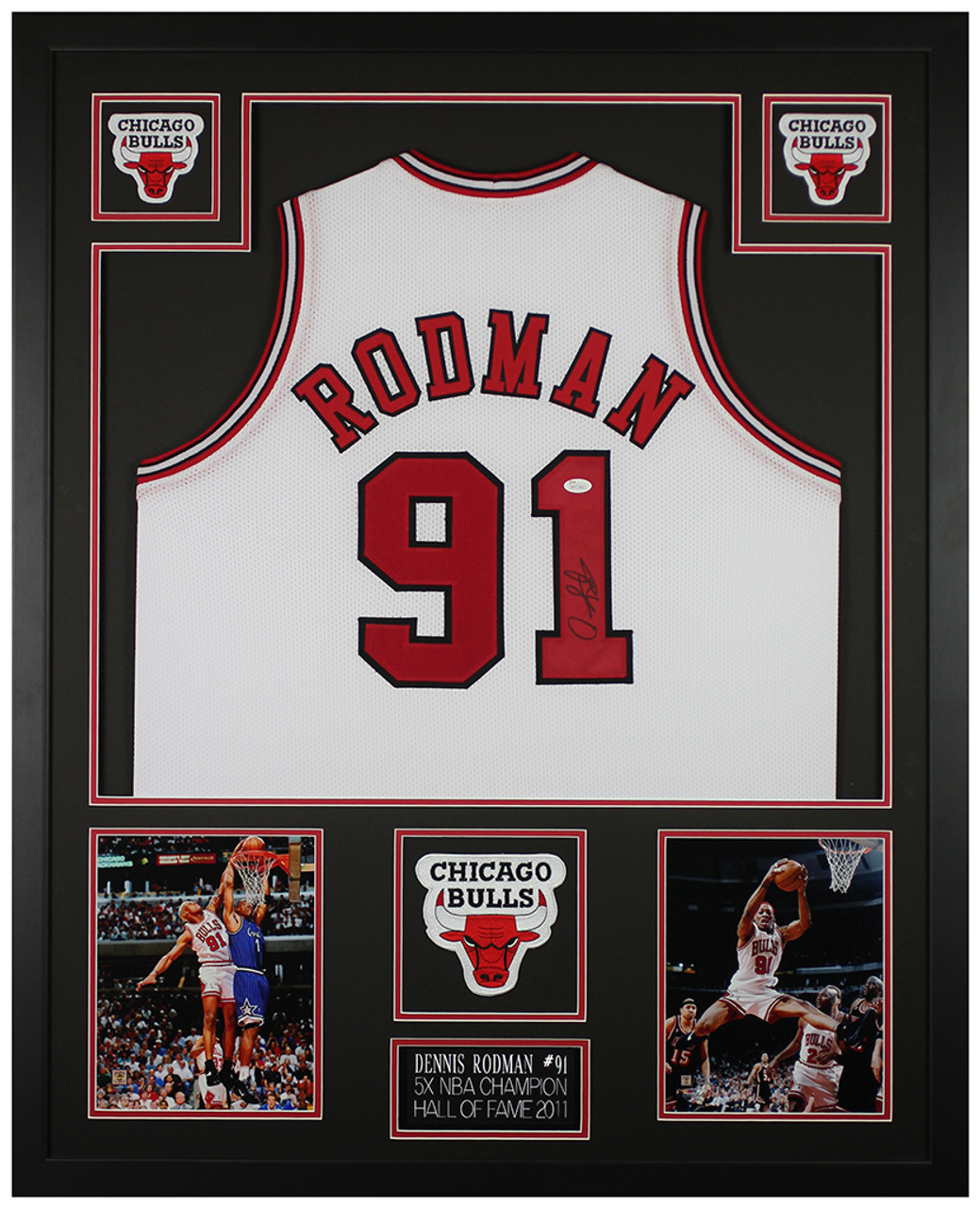 Michael Jordan Autographed Chicago Bulls White Champion Jersey Framed