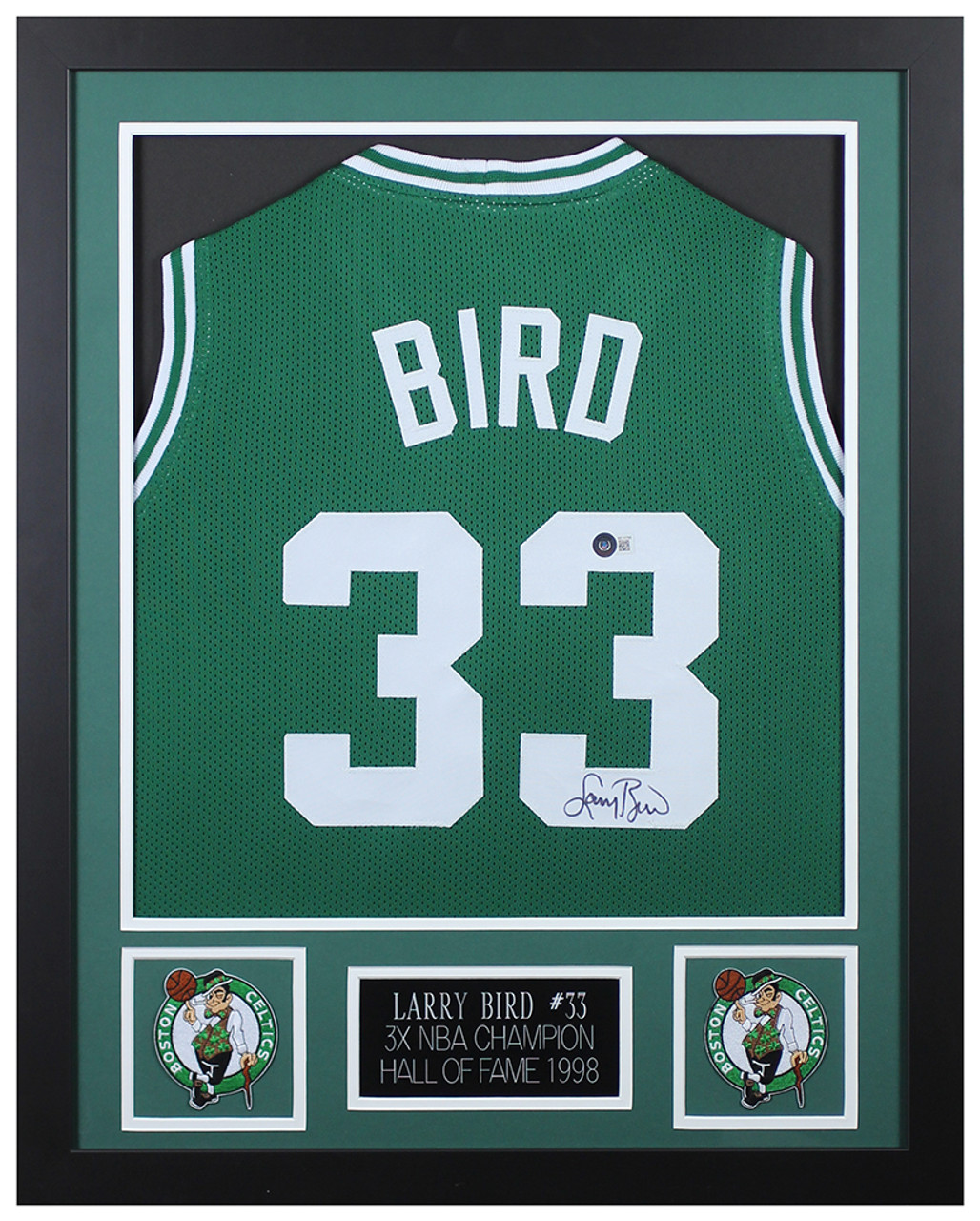 Larry Bird Signed Official Green Boston Celtics Basketball Jersey Framed