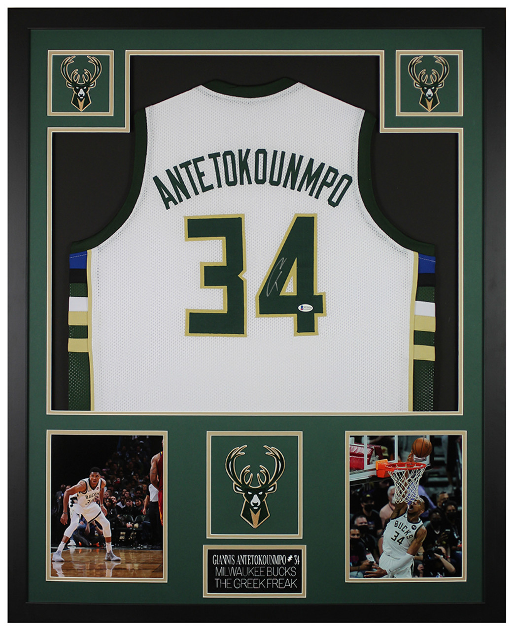 Giannis Antetokounmpo Authentic Signed Green Pro Style Framed Jersey BAS  Witness