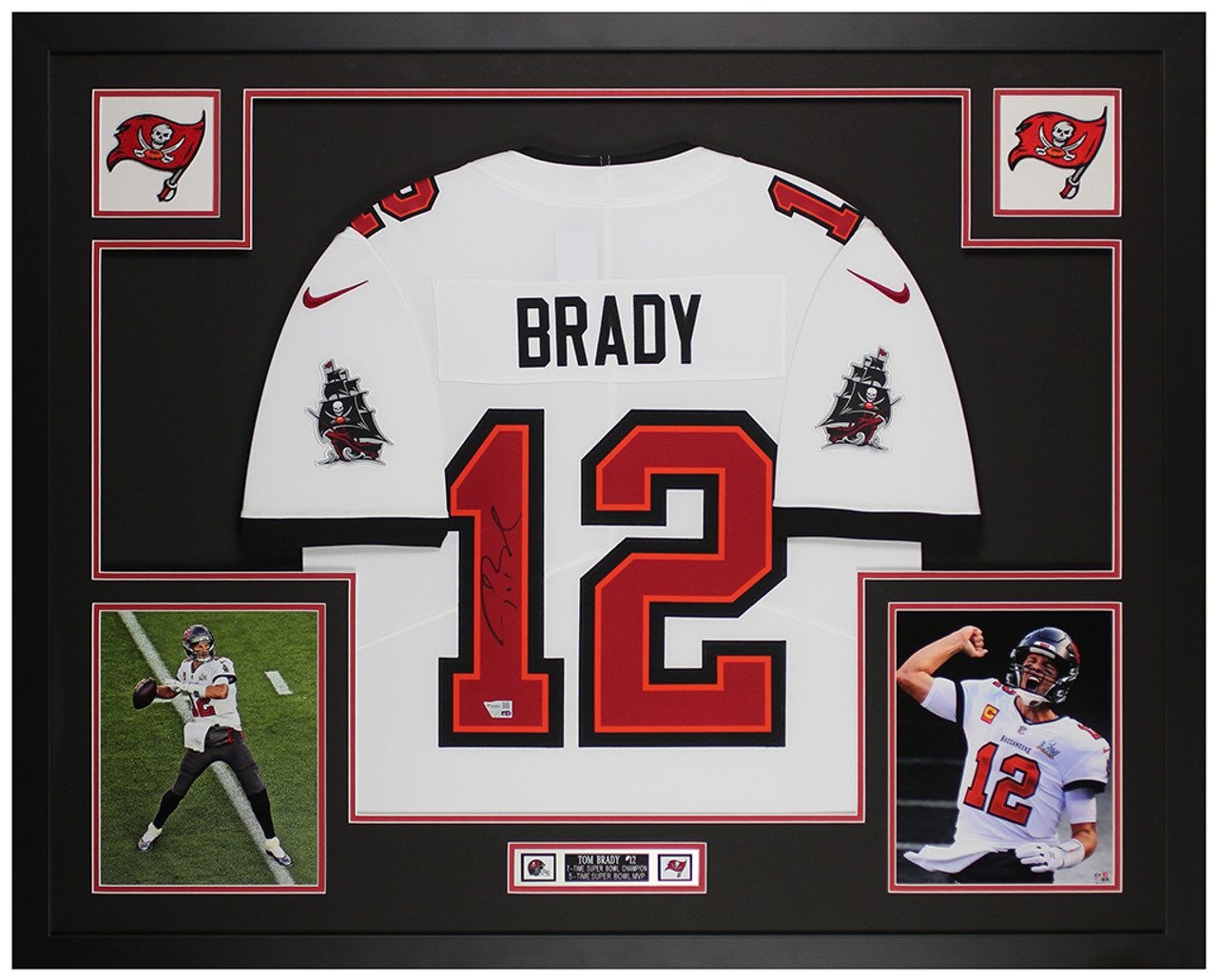 Tom Brady Tampa Bay Buccaneers Autographed Deluxe Framed Red Nike Elite Jersey with 7X SB Champ and 5X MVP Inscriptions
