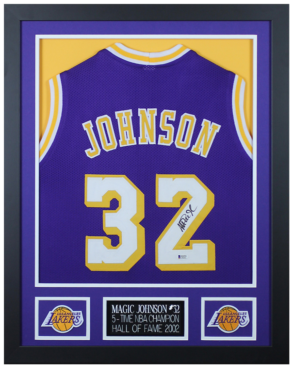 Magic Johnson Autographed & Framed Purple Los Angeles Jersey Auto Beckett COA