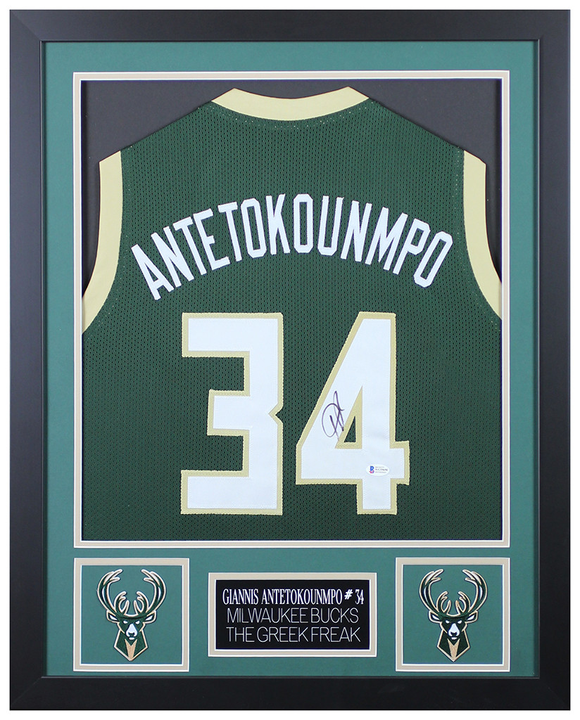Giannis Antetokounmpo Autographed and Framed Milwaukee Bucks Jersey
