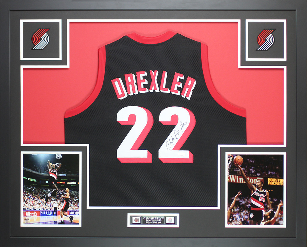 Clyde Drexler Autographed and Framed Portland Trailblazers Jersey