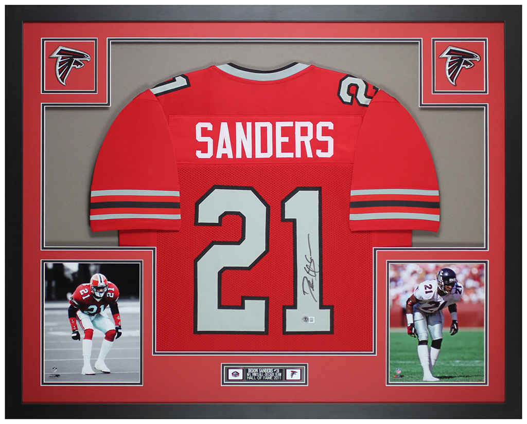 Deion Sanders Autographed and Framed Atlanta Falcons Jersey