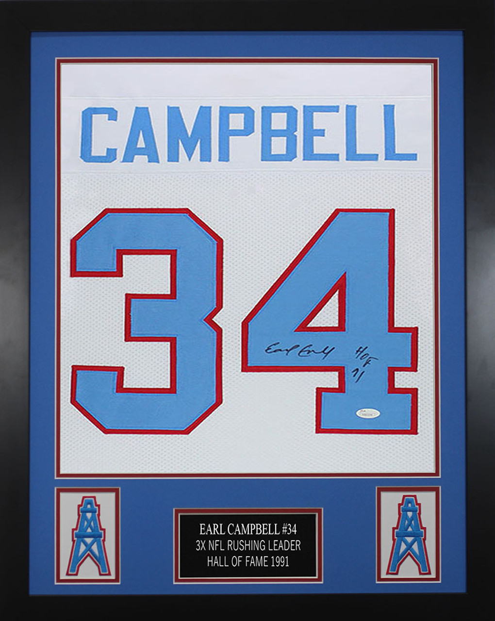 Earl Campbell Autographed Signed Framed Houston Oilers Jersey