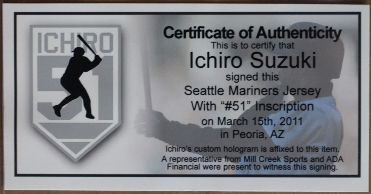 Ichiro Suzuki Autographed Jerseys, Signed Ichiro Suzuki Inscripted Jerseys