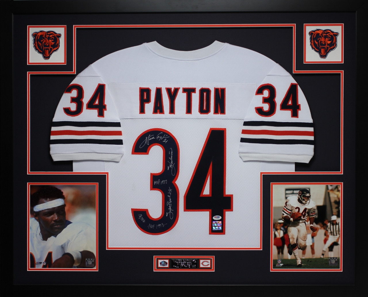 Walter Payton Autographed and Framed White Bears Jersey – Super