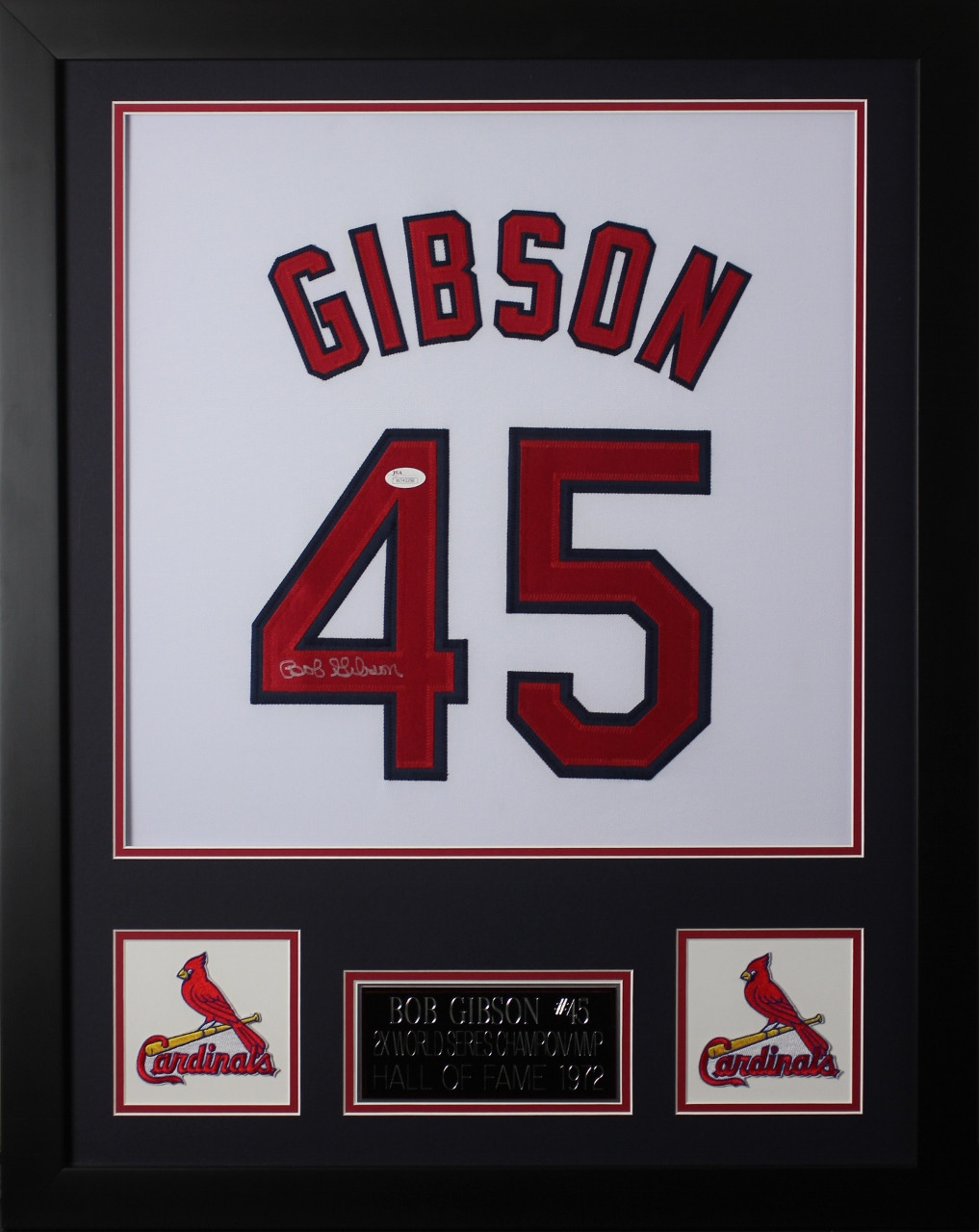 Bob Gibson Autographed & Framed White Cardinals Jersey Auto Beckett COA