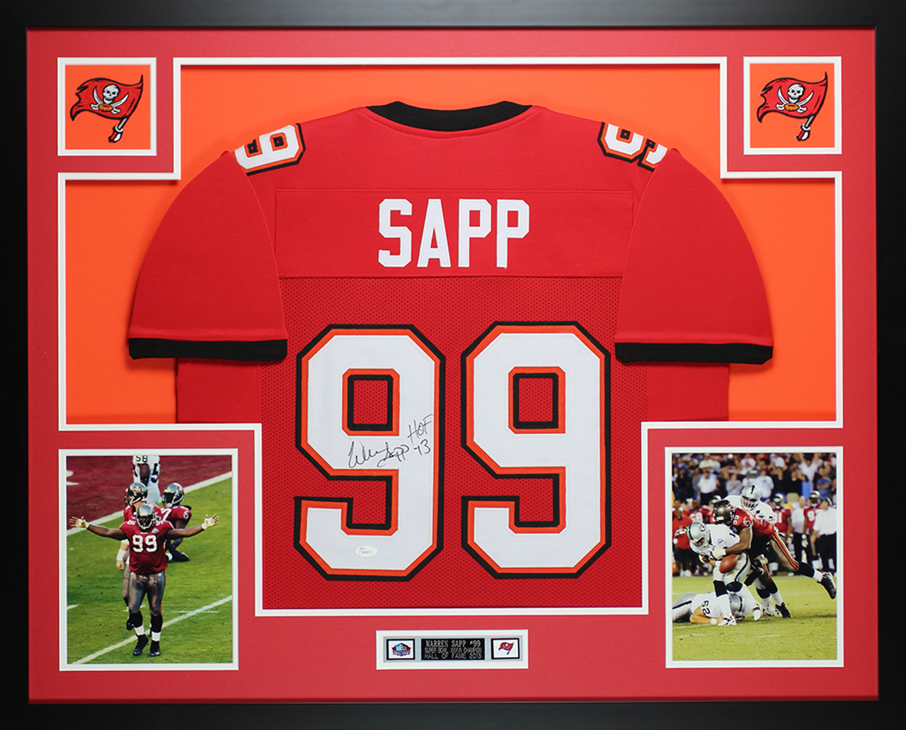Warren Sapp Autographed and Framed Red Buccaneers Pro Style Jersey