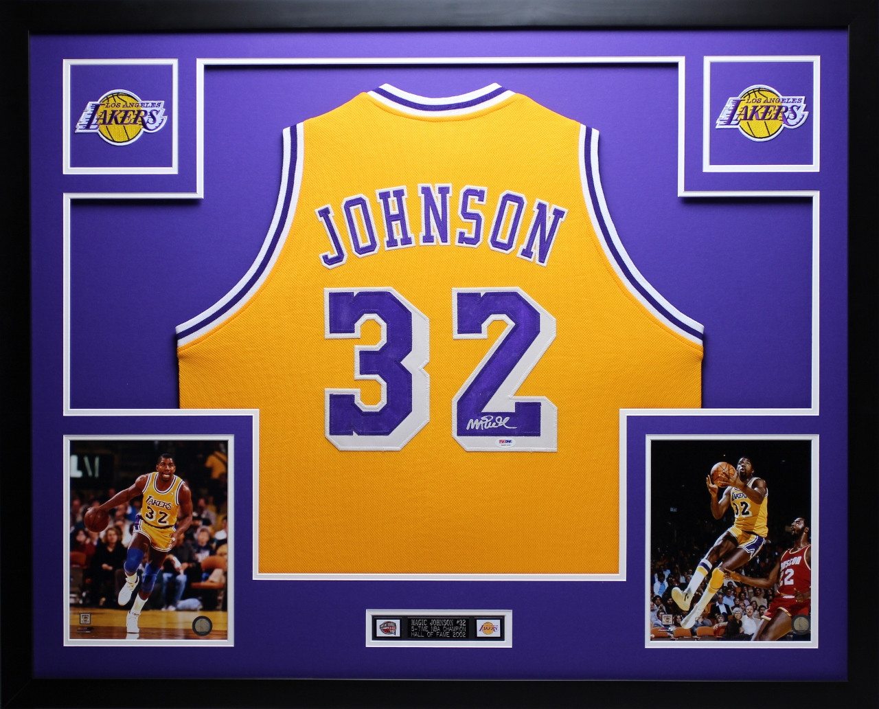 Magic Johnson Framed Signed Purple Jersey