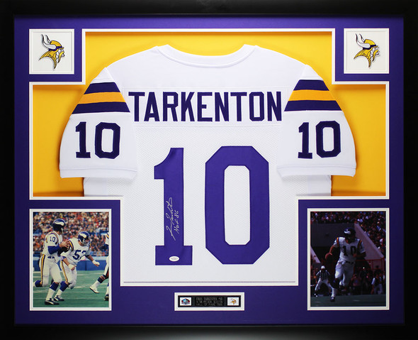 Fran Tarkenton Autographed HOF 86 and Framed Purple Vikings Jersey