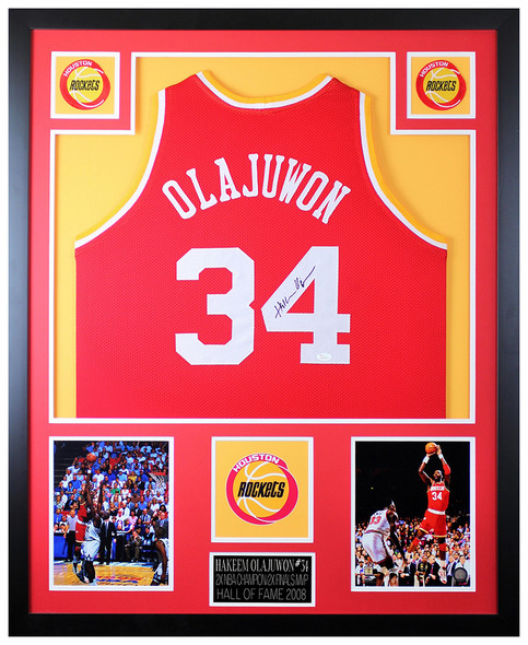 Press Pass Collectibles Rockets Hakeem Olajuwon Signed 1996 White M&N ASG Swingman Jersey BAS Witnessed