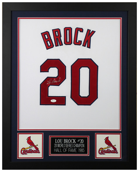 Lou Brock Autographed and Framed White St. Louis Cardinals Jersey Auto JSA Certified