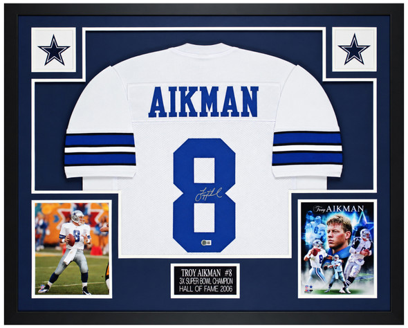 Troy Aikman Autographed & Framed White Dallas Cowboys Jersey Auto Beckett COA