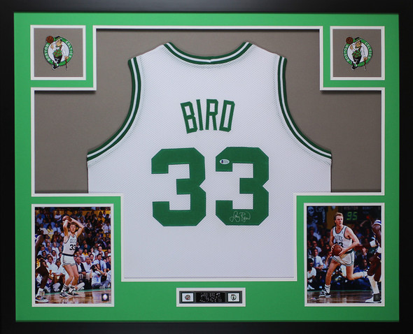 Larry Bird Signed Celtics 32x36 Custom Framed Jersey Display with