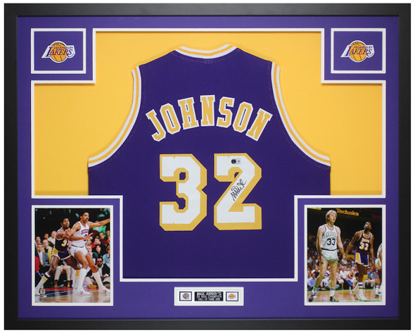 Magic Johnson Autographed & Framed Purple Lakers Jersey Auto Beckett COA