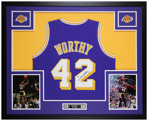 Jerry West Autographed & Framed Blue Throwback Lakers Jersey