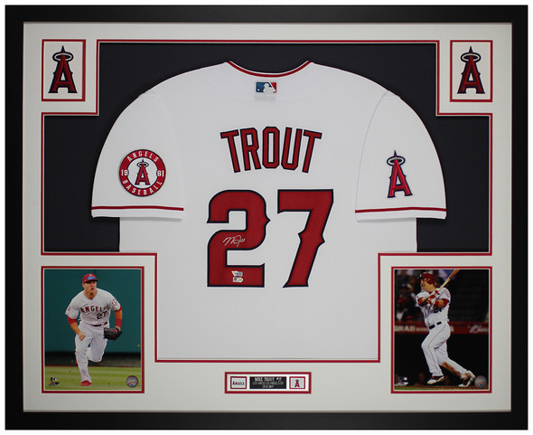 Mike Trout Signed Framed Angels Majestic Red Baseball Jersey BAS LOA Auto 10