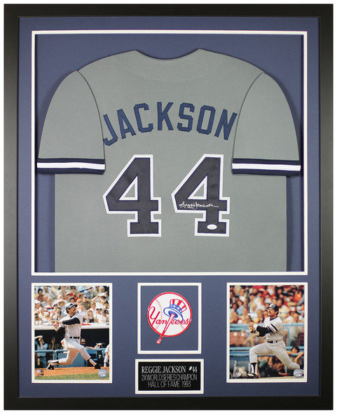 Reggie Jackson Autographed and Framed Gray Yankees Jersey