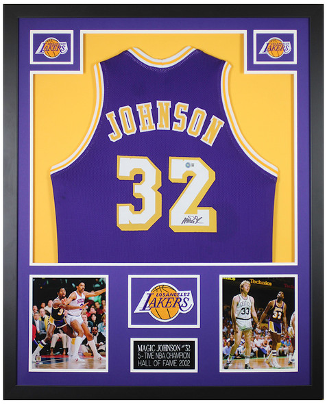 Magic Johnson Autographed & Framed Purple Los Angeles Jersey Auto Beckett COA