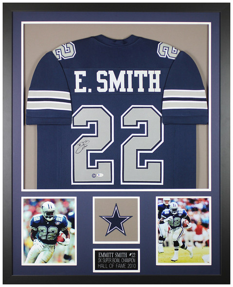 Autographed Emmitt Smith Jersey - Navy Blue Reebok BAS Witnessed