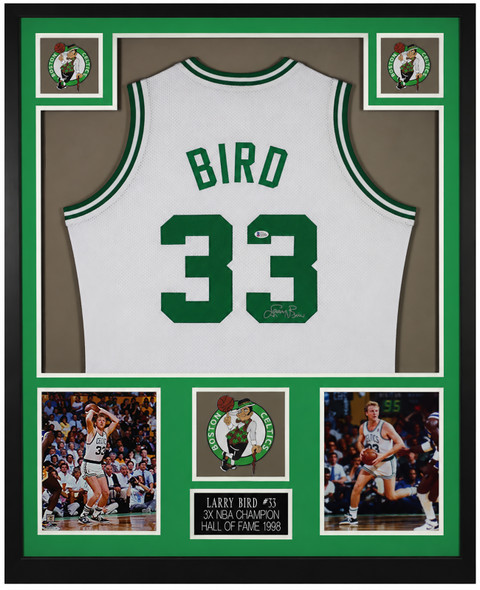 Larry Bird Autographed & Framed White Boston Jersey Auto Beckett COA