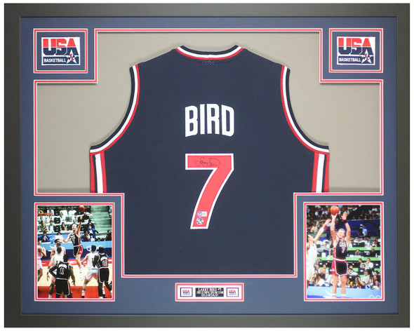 Larry Bird Framed and Autographed  Blue Team USA Jersey Auto Beckett COA