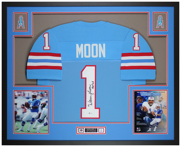 TreasuresEvolved Warren Moon Autographed/Signed Jersey Beckett Sticker Houston Oilers Auto HOF