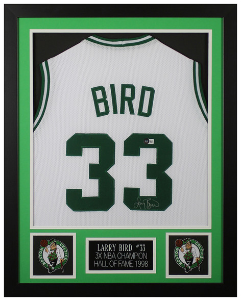 Larry Bird Autographed and Framed White Boston Jersey Auto Beckett Cert