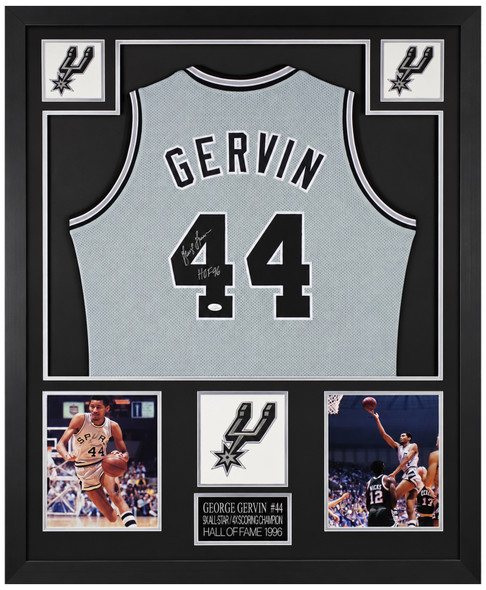 George Gervin Autographed & Framed Gray San Antonio Jersey Auto JSA Cert