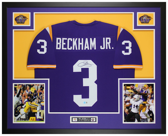 Odell Beckham Jr Signed LSU College Purple Custom Double-Suede Framed — RSA