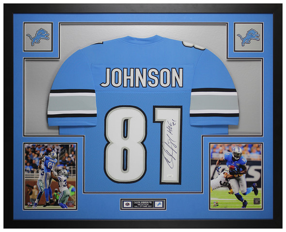 Autographed/Signed Calvin Johnson Detroit Black Football Jersey JSA COA