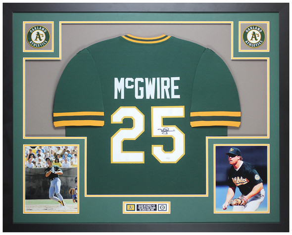 Mark McGwire Autographed & Framed Green Oakland Jersey Auto JSA COA