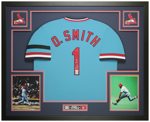 OZZIE SMITH AUTOGRAPHED HAND SIGNED CUSTOM FRAMED ST LOUIS CARDINALS JERSEY