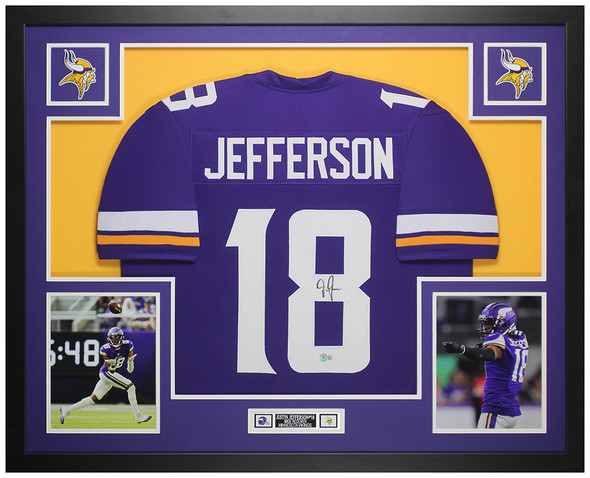 Justin Jefferson Autographed & Framed Purple Minnesota Jersey Auto Beckett COA
