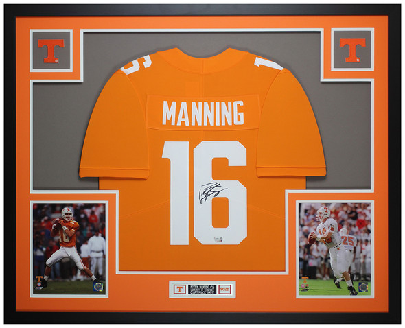 Peyton Manning Autographed and Framed Blue Broncos Jersey Auto JSA COA (D5-L)