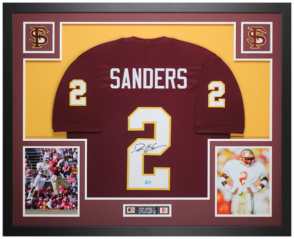 Deion Sanders Autographed & Framed Maroon Florida State Jersey Auto Beckett COA