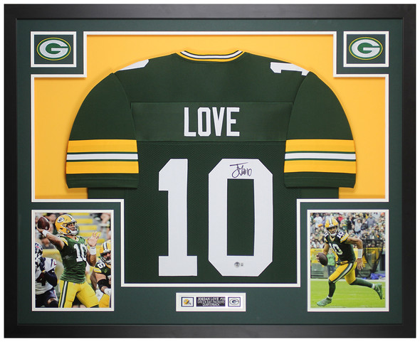 Jordan Love Autographed and Framed Green Green Bay Jersey Auto Beckett COA