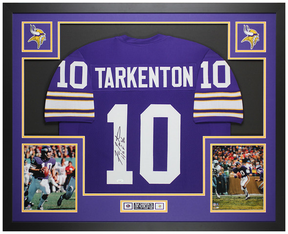 Fran Tarkenton Autographed HOF 86 and Framed Purple Vikings Jersey