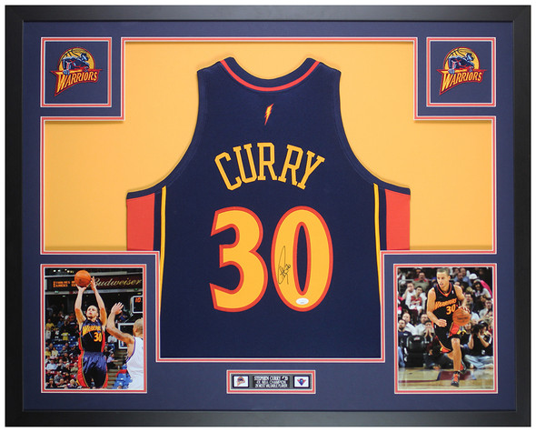 Steph Curry Autographed & Framed Navy Golden State Rookie Jersey Auto JSA COA