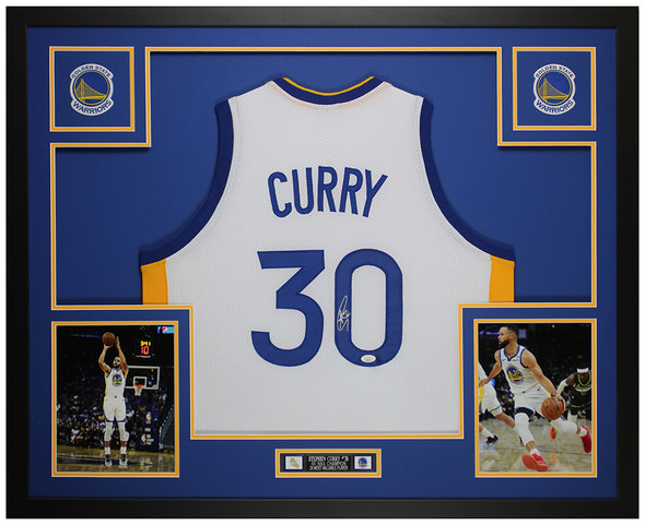 Steph Curry Autographed and Framed White Golden State Jersey Auto JSA COA Steph Curry Autographed and Framed White Golden State Jersey Auto JSA COA
