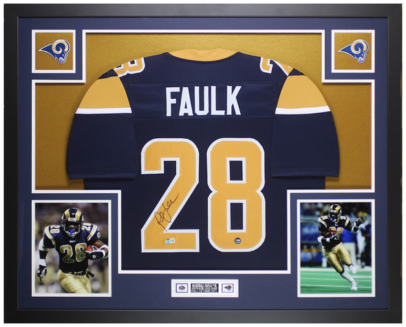 Marshall Faulk Autographed & Framed Blue St. Louis Jersey Auto Beckett Certified