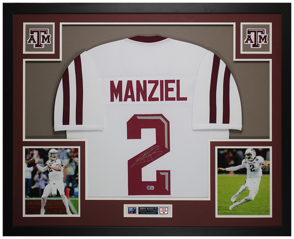 Johnny Manziel Autographed & Framed White Texas A&M Jersey Auto Beckett Certified