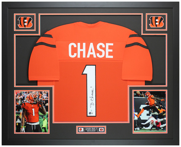 Ja'Marr Chase Autographed & Framed Orange Cincinnati Jersey Auto Beckett Certified